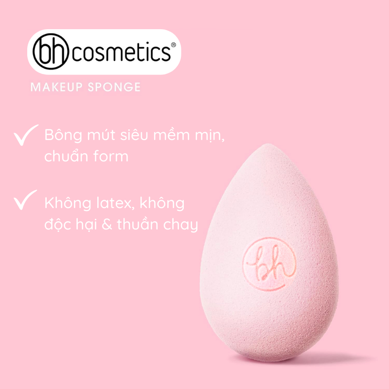 Mút tán kem nền BH COSMETICS Miracle Complexion dạng giọt nước mềm mại tiện dụng màu hồng size L BHM007